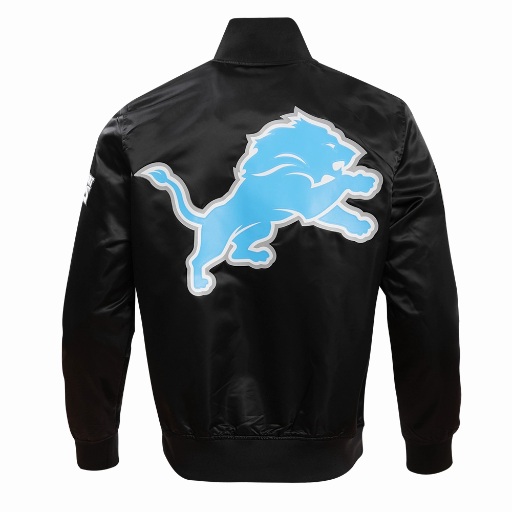 NFL DETROIT LIONS BIG LOGO MEN'S SATIN JACKET (BLACK)