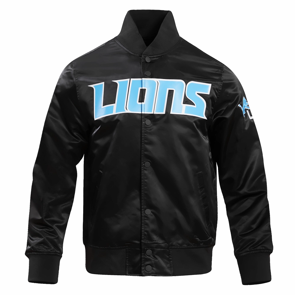 NFL DETROIT LIONS BIG LOGO MEN'S SATIN JACKET (BLACK)