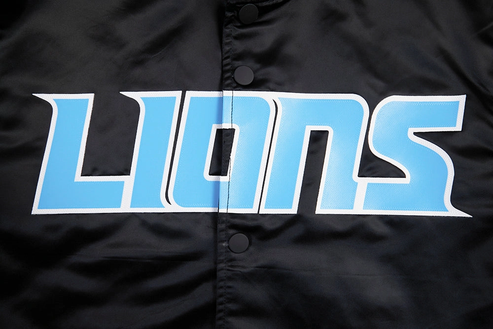 NFL DETROIT LIONS BIG LOGO MEN'S SATIN JACKET (BLACK)