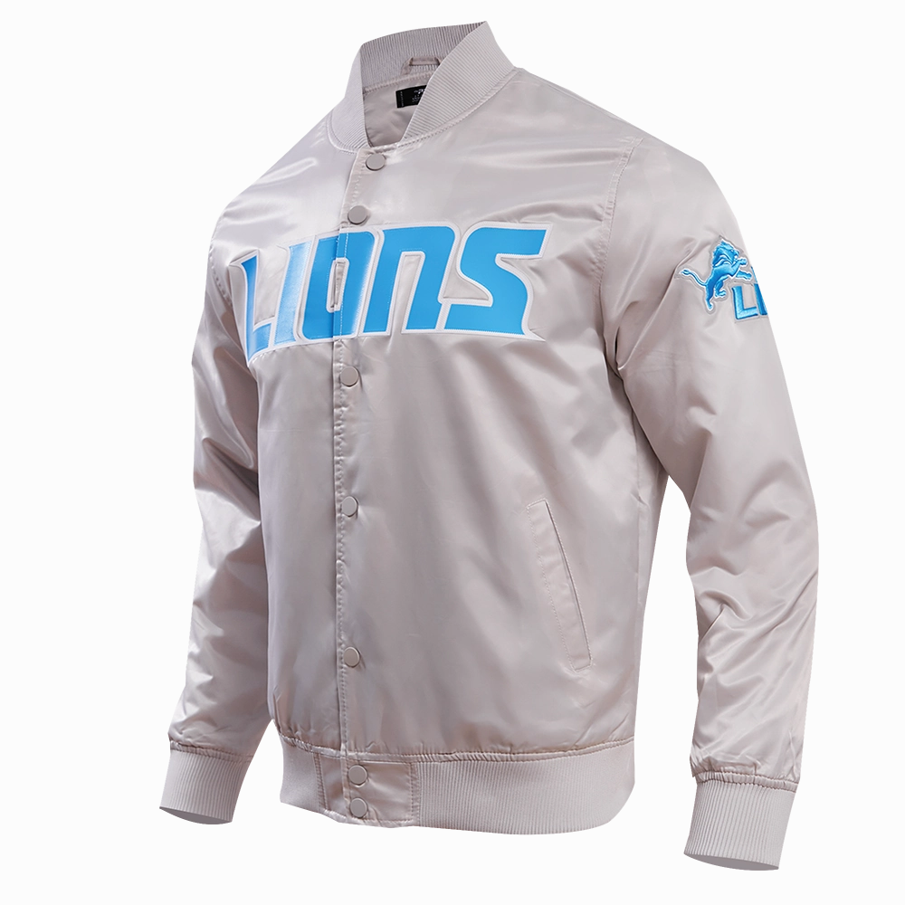 NFL DETROIT LIONS BIG LOGO MEN'S SATIN JACKET (SILVER)