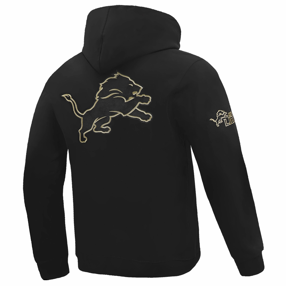NFL DETROIT LIONS BLACK & GOLD MEN'S DOUBLE KNIT PULLOVER HOODIE (BLACK)