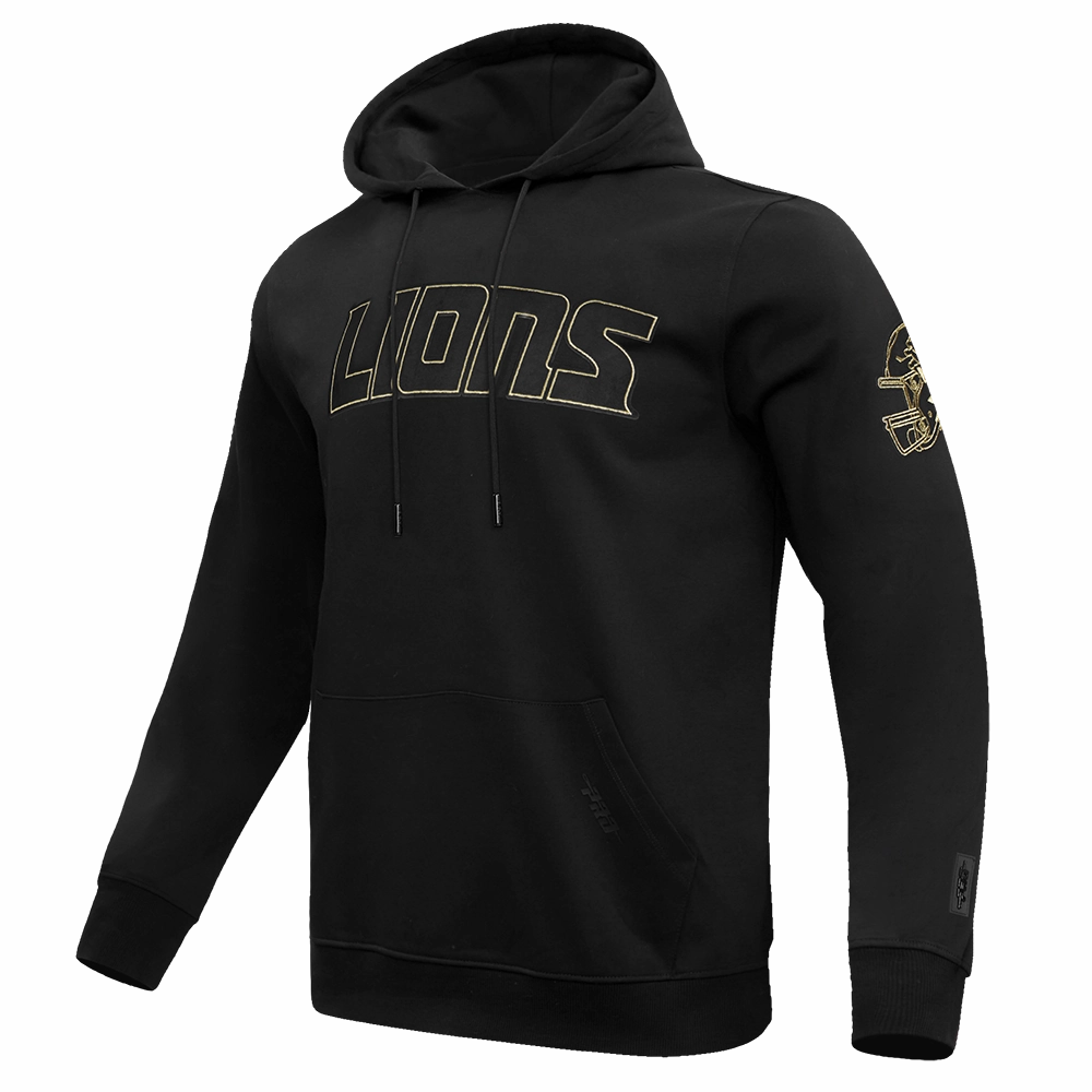 NFL DETROIT LIONS BLACK & GOLD MEN'S DOUBLE KNIT PULLOVER HOODIE (BLACK)