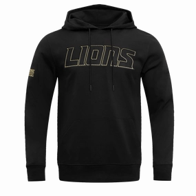 NFL DETROIT LIONS BLACK & GOLD MEN'S DOUBLE KNIT PULLOVER HOODIE (BLACK)