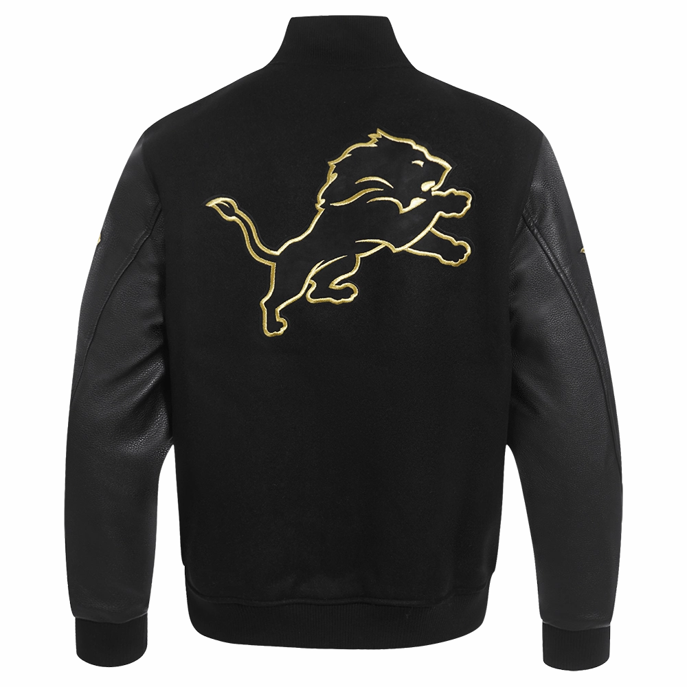 NFL DETROIT LIONS BLACK & GOLD MEN'S WOOL VARSITY JACKET (JET BLACK)