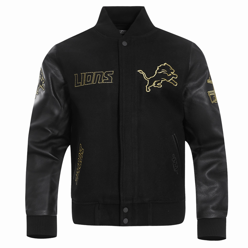 NFL DETROIT LIONS BLACK & GOLD MEN'S WOOL VARSITY JACKET (JET BLACK)