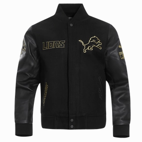 NFL DETROIT LIONS BLACK & GOLD MEN'S WOOL VARSITY JACKET (JET BLACK)