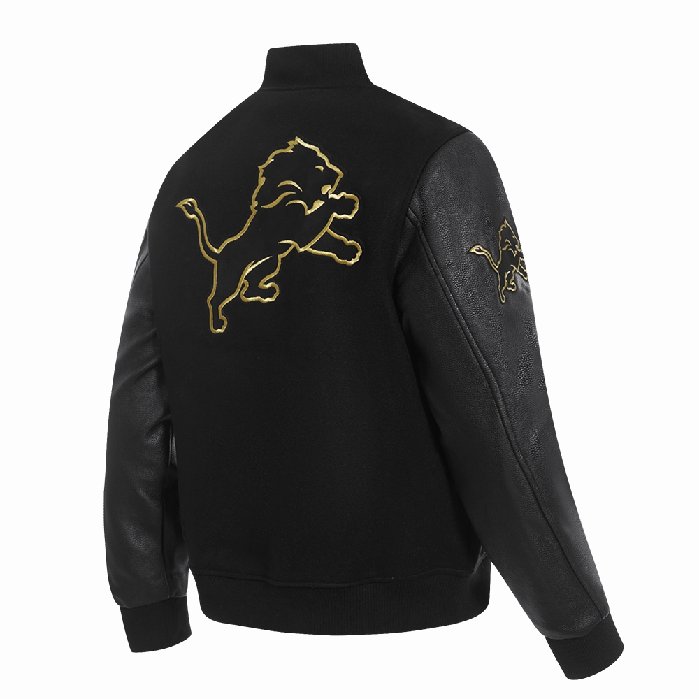 NFL DETROIT LIONS BLACK & GOLD MEN'S WOOL VARSITY JACKET (JET BLACK)