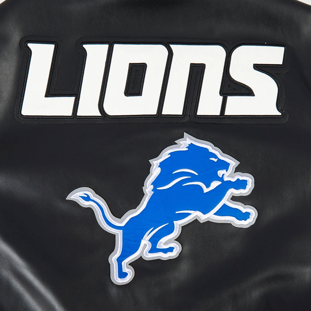 NFL DETROIT LIONS CITY SIGNATURE MEN'S LEATHER VARSITY JACKET (BLACK/WHITE)