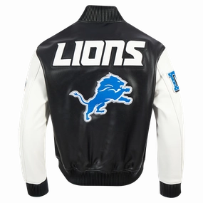 NFL DETROIT LIONS CITY SIGNATURE MEN'S LEATHER VARSITY JACKET (BLACK/WHITE)