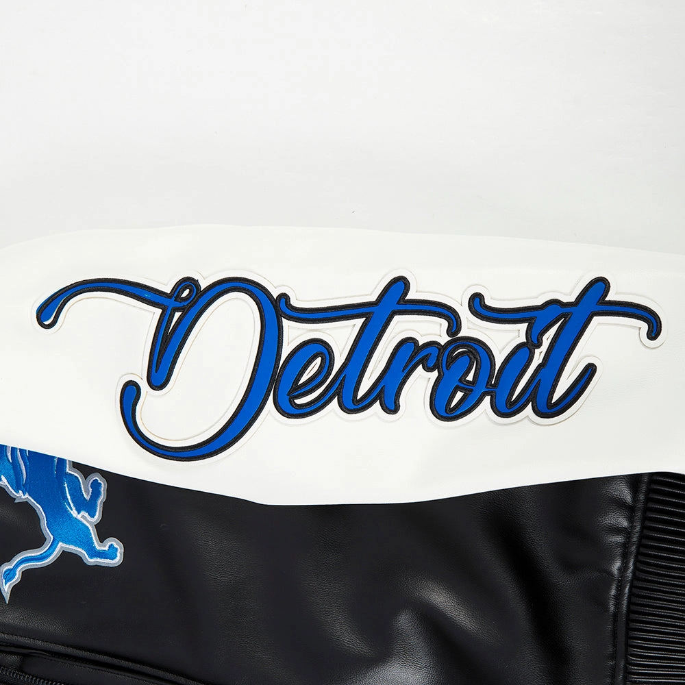NFL DETROIT LIONS CITY SIGNATURE MEN'S LEATHER VARSITY JACKET (BLACK/WHITE)