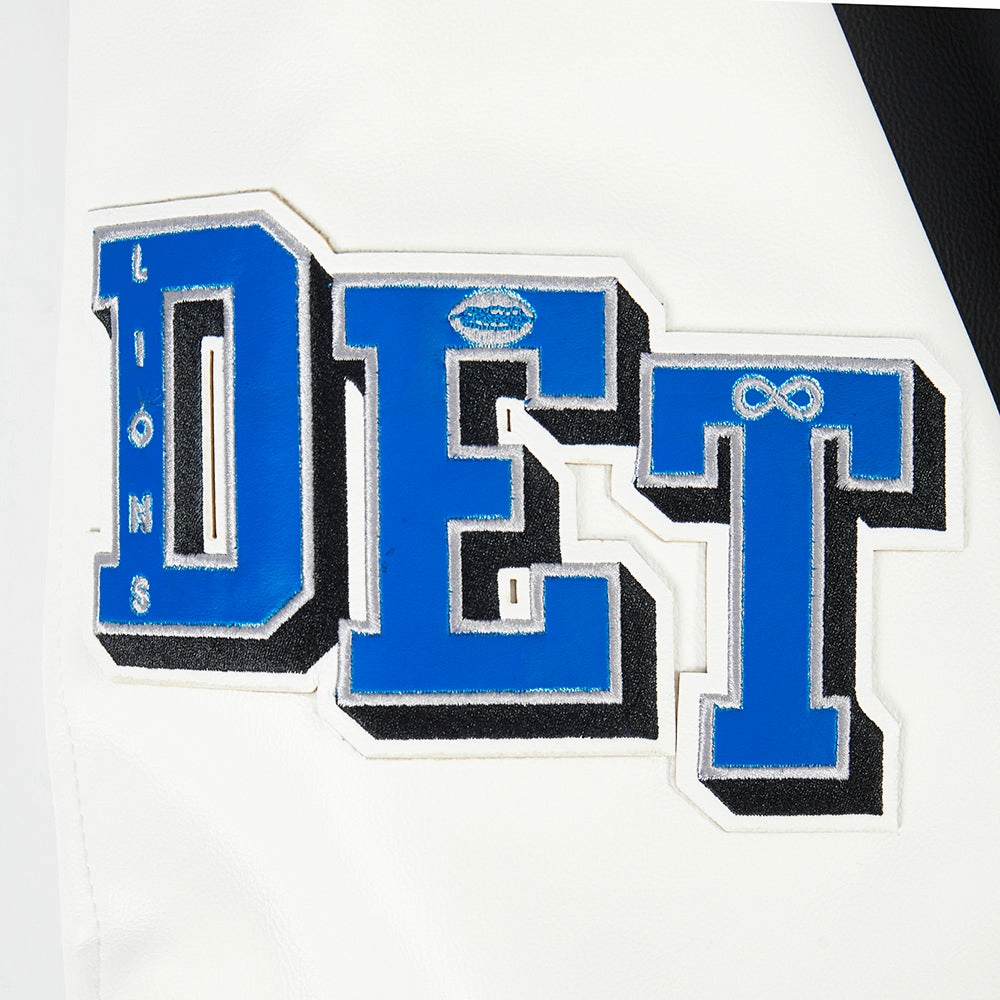 NFL DETROIT LIONS CITY SIGNATURE MEN'S LEATHER VARSITY JACKET (BLACK/WHITE)
