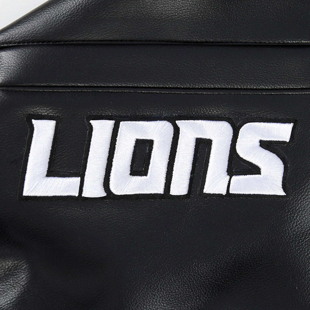 NFL DETROIT LIONS CITY SIGNATURE MEN'S LEATHER VARSITY JACKET (BLACK/WHITE)
