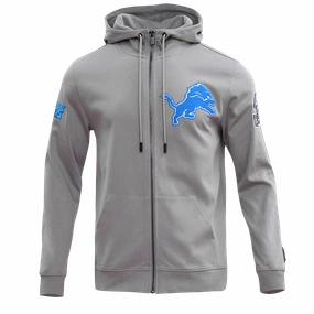 NFL DETROIT LIONS CLASSIC CHENILLE MEN'S DK FULL ZIP PULLOVER HOODIE (GRAY)
