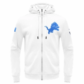 NFL DETROIT LIONS CLASSIC CHENILLE MEN'S DOUBLE KNIT  FULL ZIP PULLOVER HOODIE (WHITE)