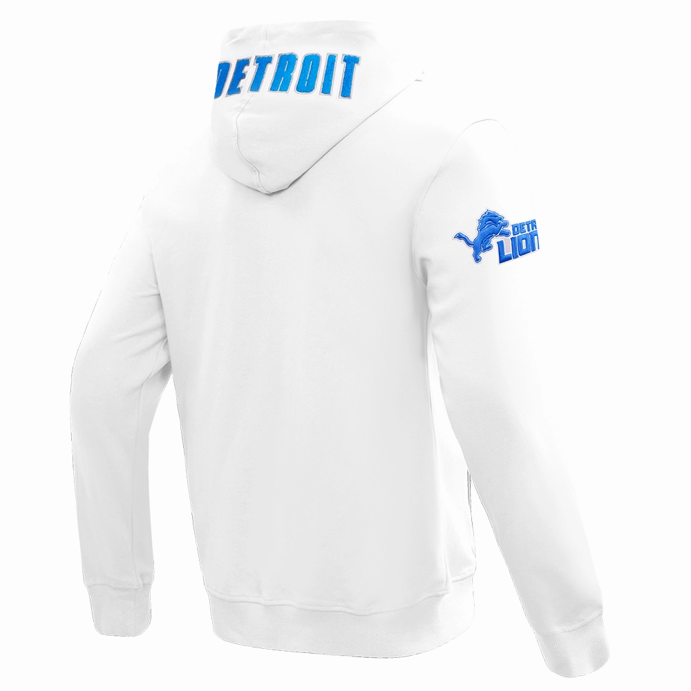 NFL DETROIT LIONS CLASSIC CHENILLE MEN'S DOUBLE KNIT  FULL ZIP PULLOVER HOODIE (WHITE)