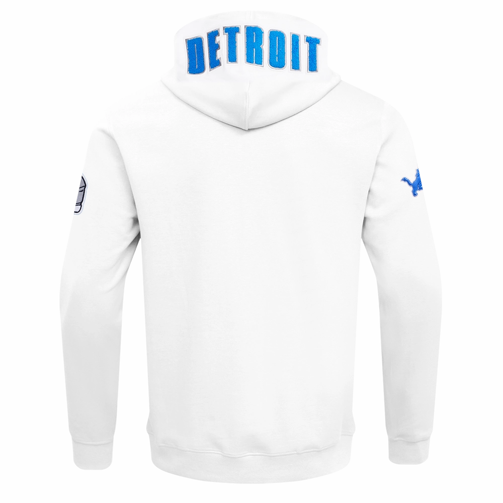 NFL DETROIT LIONS CLASSIC CHENILLE MEN'S DOUBLE KNIT  FULL ZIP PULLOVER HOODIE (WHITE)