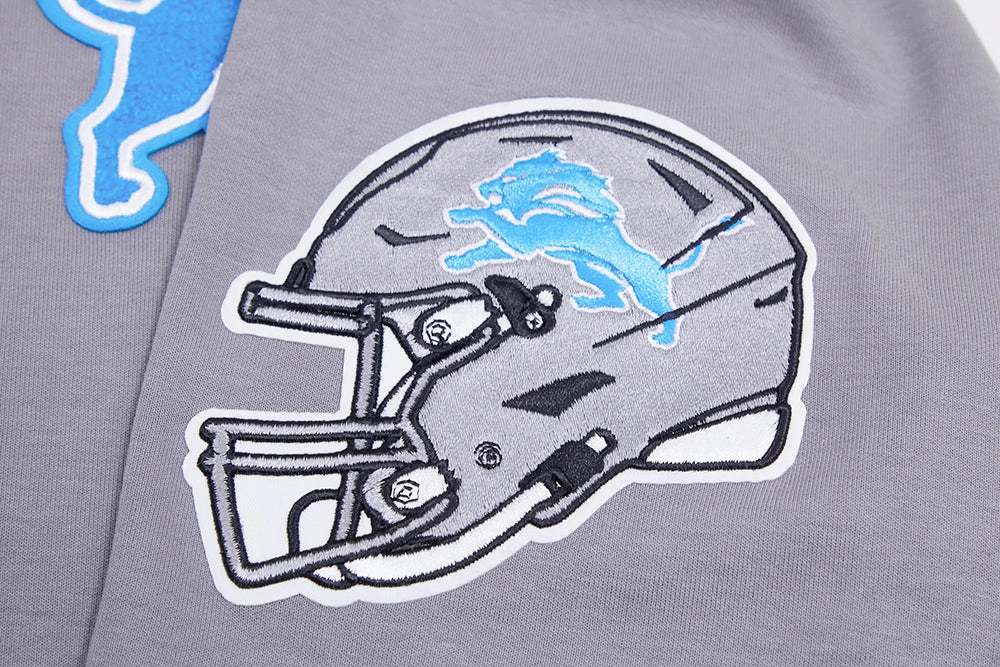 NFL DETROIT LIONS CLASSIC CHENILLE MEN'S DOUBLE KNIT PULLOVER HOODIE (GRAY)