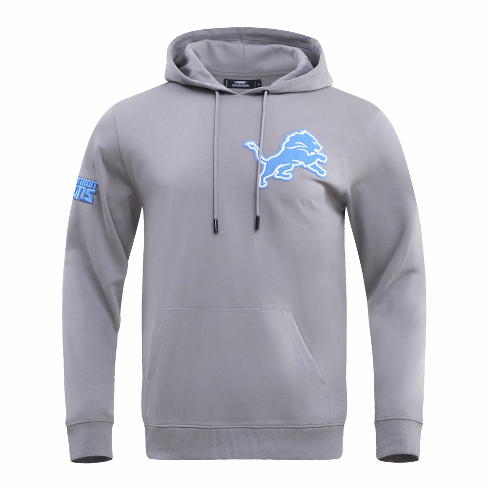 NFL DETROIT LIONS CLASSIC CHENILLE MEN'S DOUBLE KNIT PULLOVER HOODIE (GRAY)