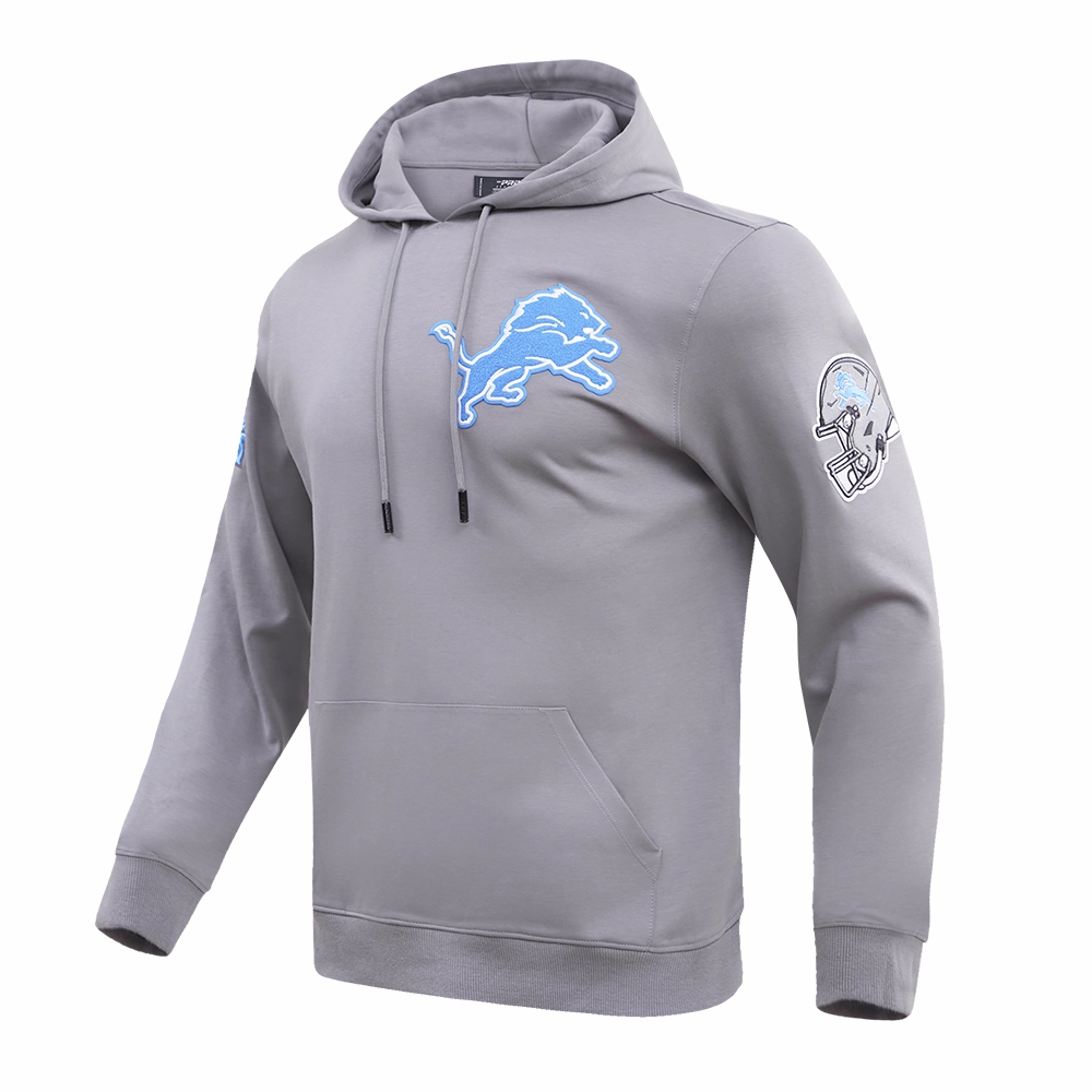NFL DETROIT LIONS CLASSIC CHENILLE MEN'S DOUBLE KNIT PULLOVER HOODIE (GRAY)