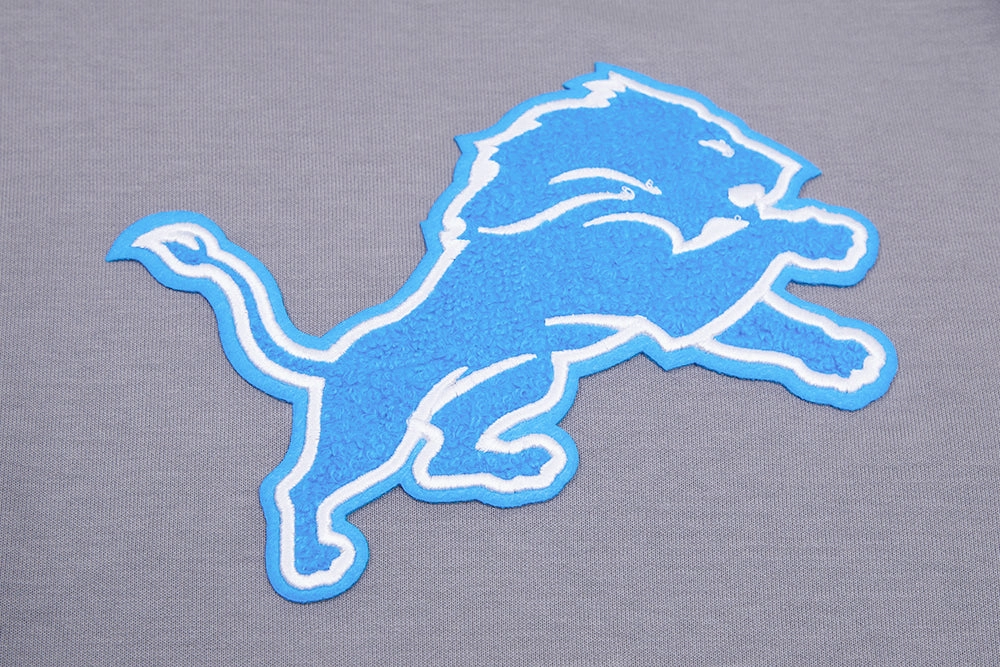 NFL DETROIT LIONS CLASSIC CHENILLE MEN'S DOUBLE KNIT PULLOVER HOODIE (GRAY)