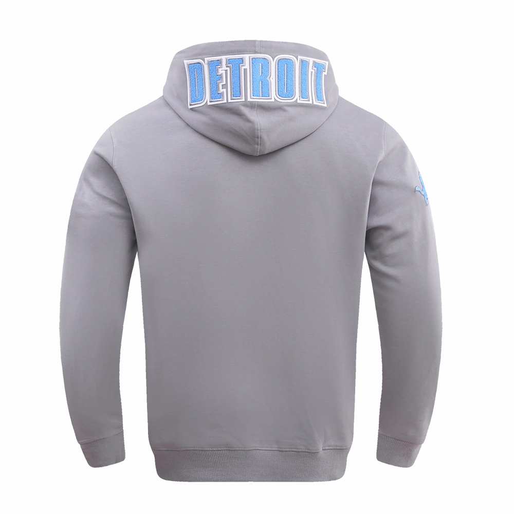 NFL DETROIT LIONS CLASSIC CHENILLE MEN'S DOUBLE KNIT PULLOVER HOODIE (GRAY)