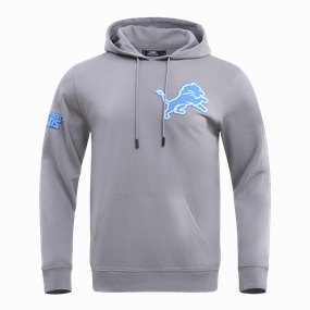 NFL DETROIT LIONS CLASSIC CHENILLE MEN'S DOUBLE KNIT PULLOVER HOODIE (GRAY)
