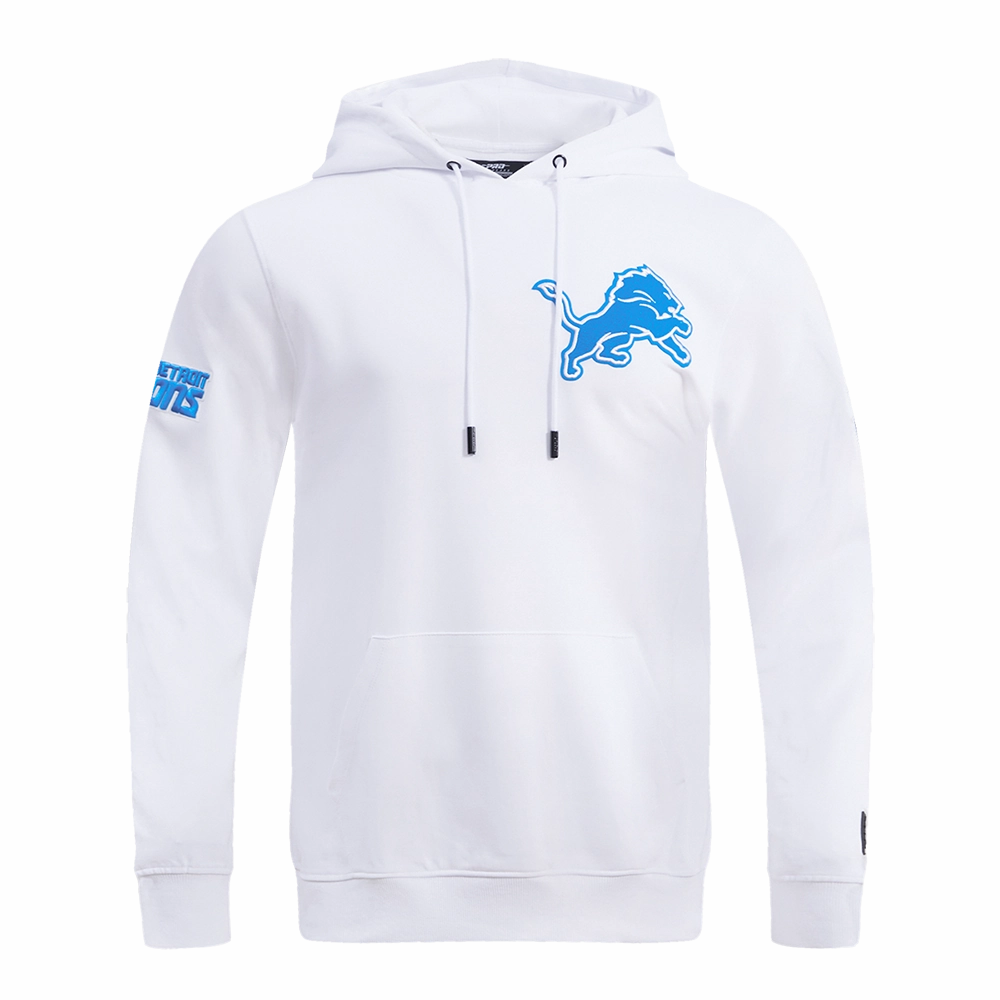 NFL DETROIT LIONS CLASSIC CHENILLE MEN'S DOUBLE KNIT PULLOVER HOODIE (WHITE)