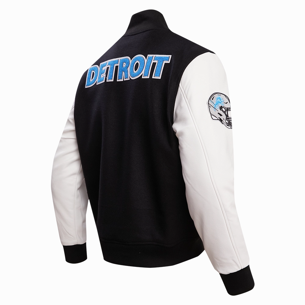 NFL DETROIT LIONS CLASSIC MEN'S WOOL VARSITY JACKET (BLACK/WHITE)