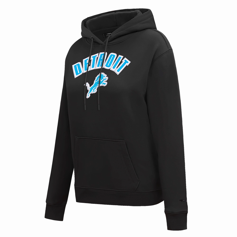 NFL DETROIT LIONS CLASSIC WOMEN'S FLEECE PULLOVER HOODIE (BLACK)