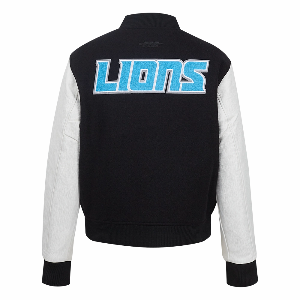 NFL DETROIT LIONS CLASSIC WOMEN'S WOOL VARSITY JACKET (BLACK/WHITE)