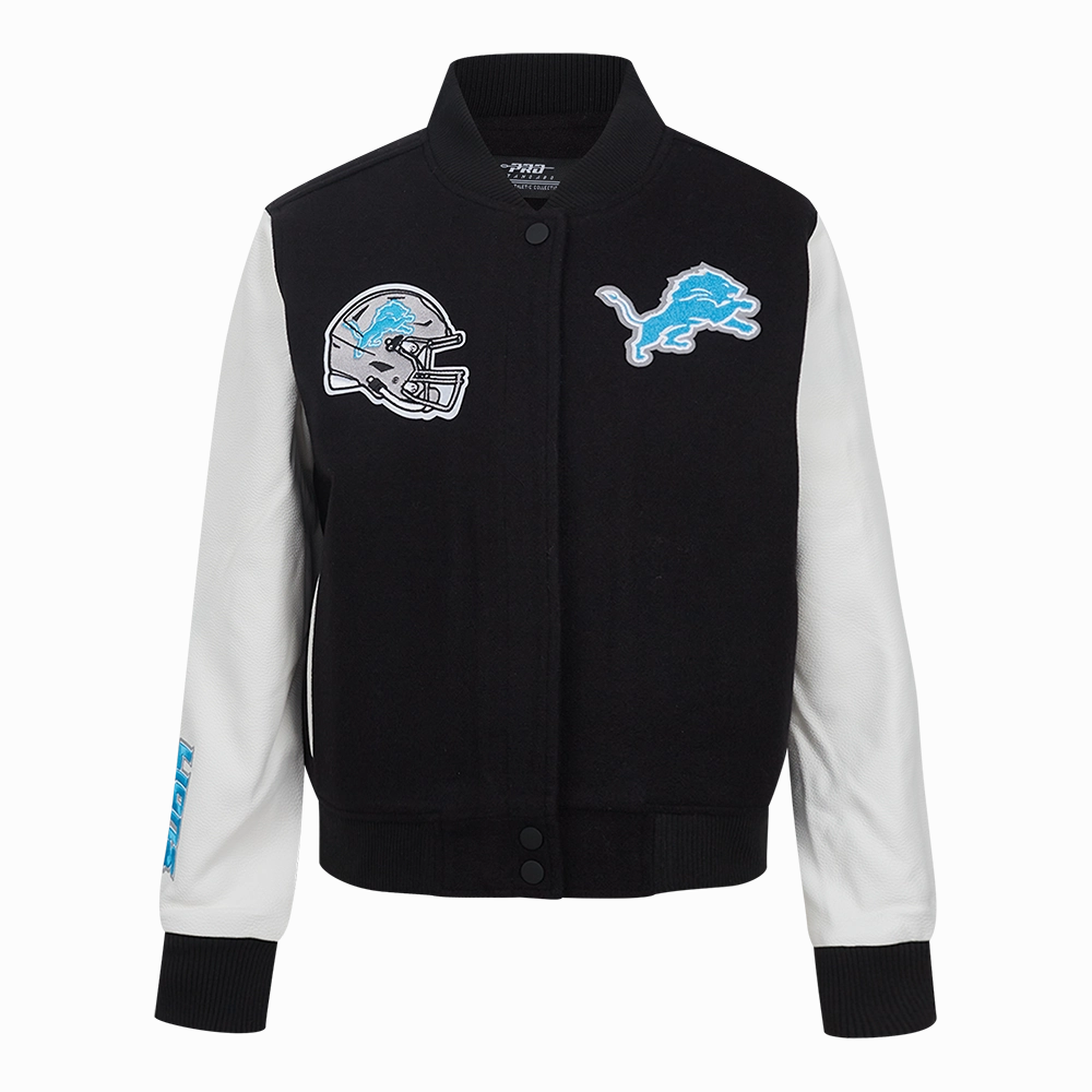 NFL DETROIT LIONS CLASSIC WOMEN'S WOOL VARSITY JACKET (BLACK/WHITE)
