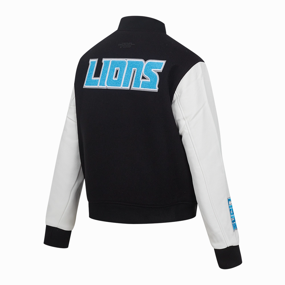 NFL DETROIT LIONS CLASSIC WOMEN'S WOOL VARSITY JACKET (BLACK/WHITE)