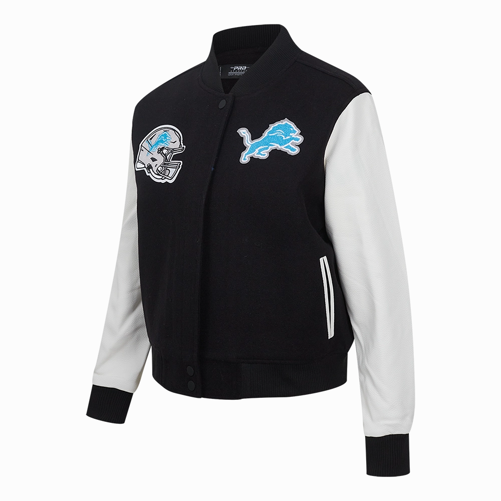 NFL DETROIT LIONS CLASSIC WOMEN'S WOOL VARSITY JACKET (BLACK/WHITE)