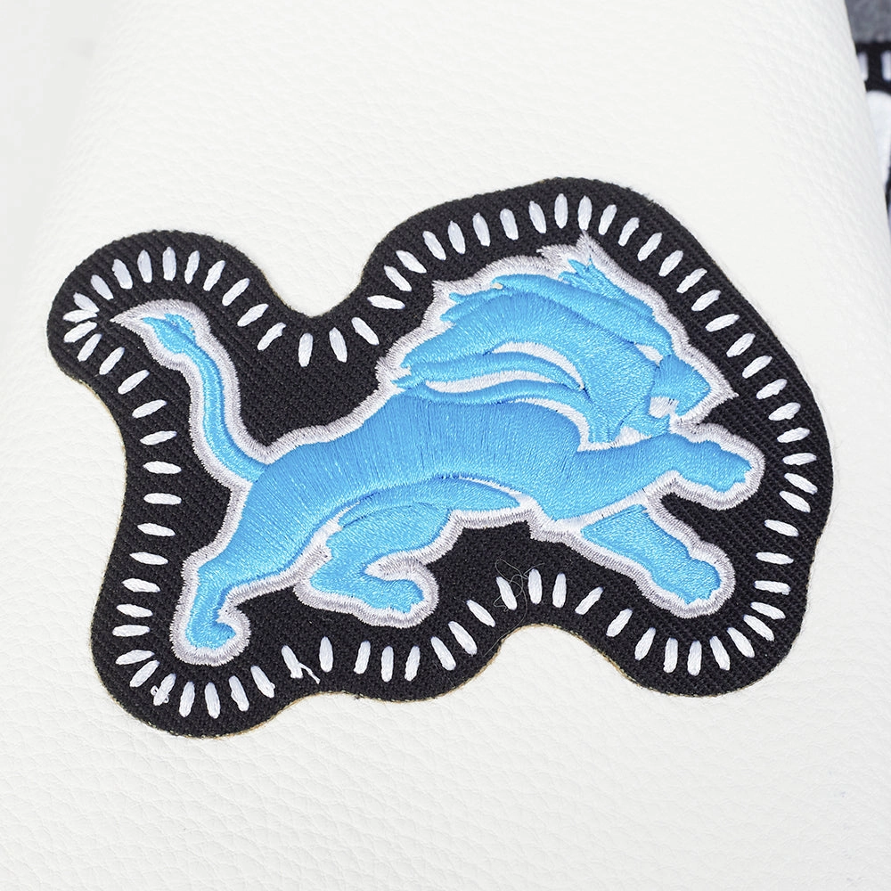 NFL DETROIT LIONS DIY PICK STITCH MEN'S RIB WOOL VARSITY JACKET (HEATHER GREY/WHITE/BLACK)