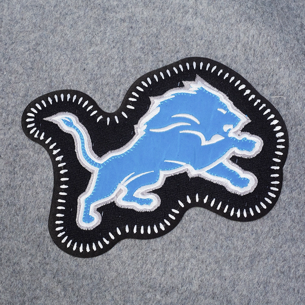NFL DETROIT LIONS DIY PICK STITCH MEN'S RIB WOOL VARSITY JACKET (HEATHER GREY/WHITE/BLACK)