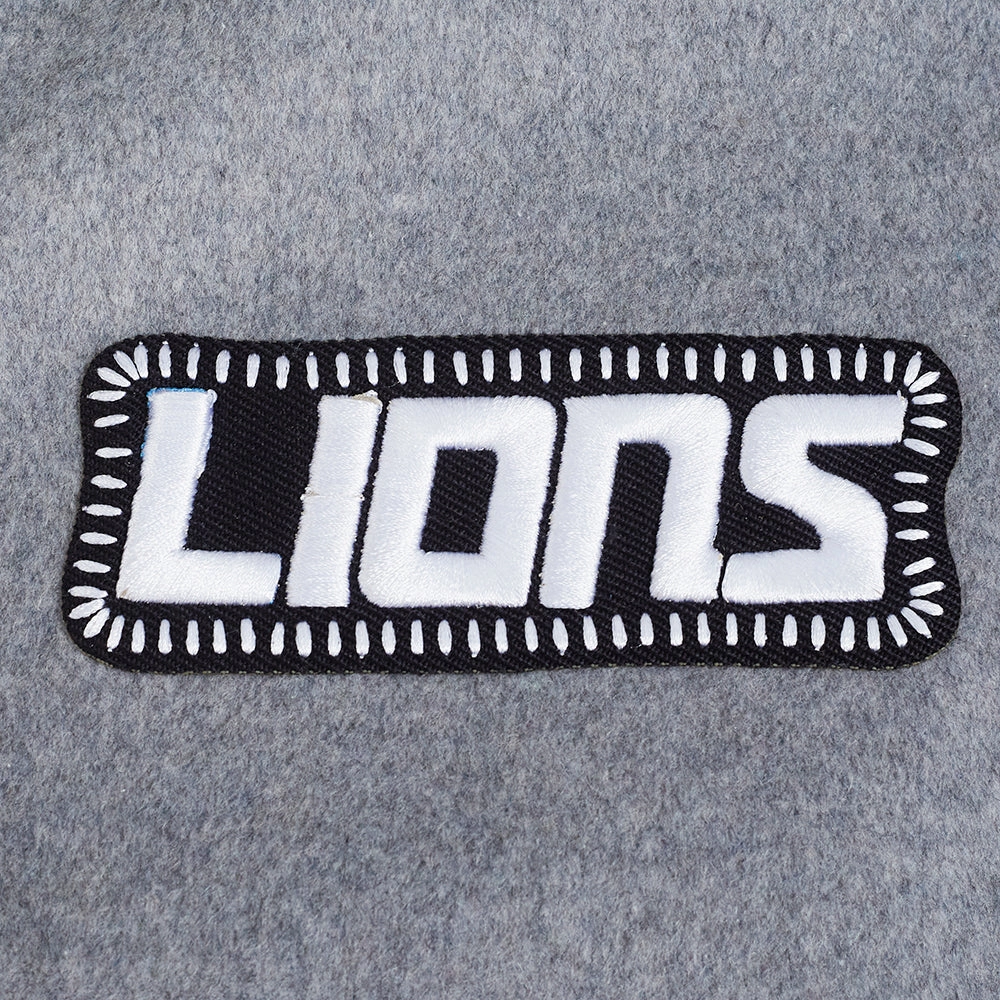 NFL DETROIT LIONS DIY PICK STITCH MEN'S RIB WOOL VARSITY JACKET (HEATHER GREY/WHITE/BLACK)