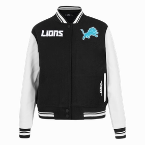 NFL DETROIT LIONS GAME DAY CLASSICS WOMEN'S WOOL VARSITY JACKET (BLACK/WHITE)