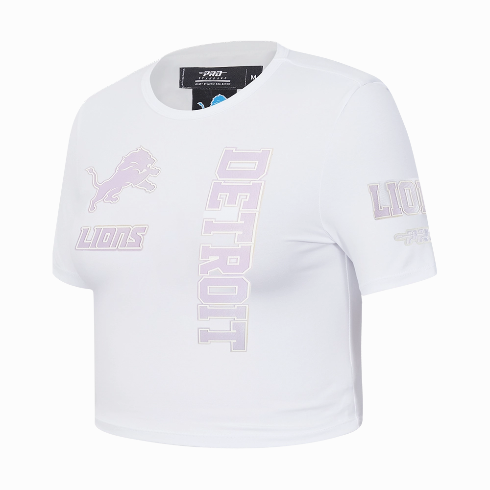 NFL DETROIT LIONS HOLOGRAM WOMEN'S SINGLE JERSEY BOXY TEE (WHITE)
