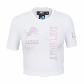 NFL DETROIT LIONS HOLOGRAM WOMEN'S SINGLE JERSEY BOXY TEE (WHITE)