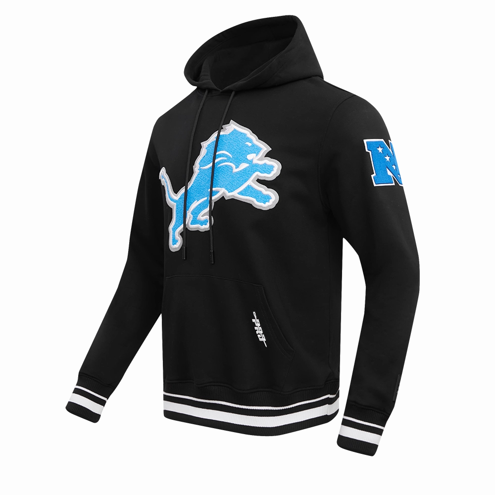 NFL DETROIT LIONS MASHUP MEN'S RIB PULLOVER HOODIE (BLACK)