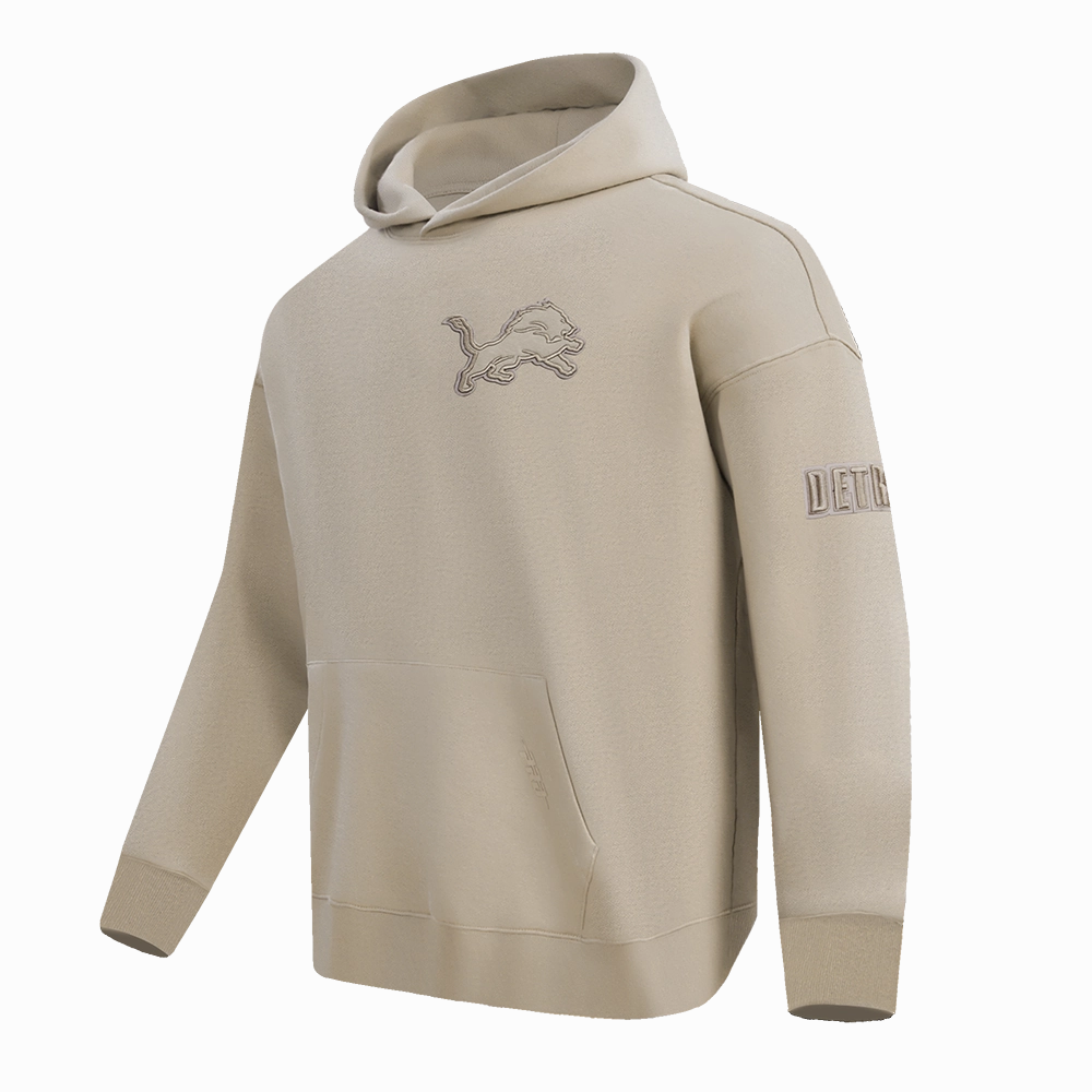 NFL DETROIT LIONS NEUTRAL DROP SHOULDER FLEECE PULLOVER HOODIE (TAUPE)