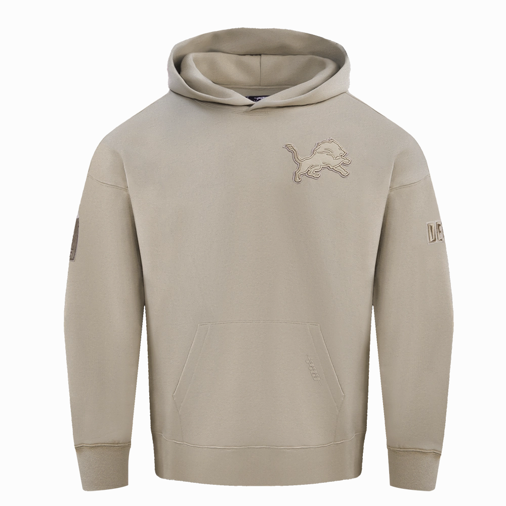 NFL DETROIT LIONS NEUTRAL DROP SHOULDER FLEECE PULLOVER HOODIE (TAUPE)