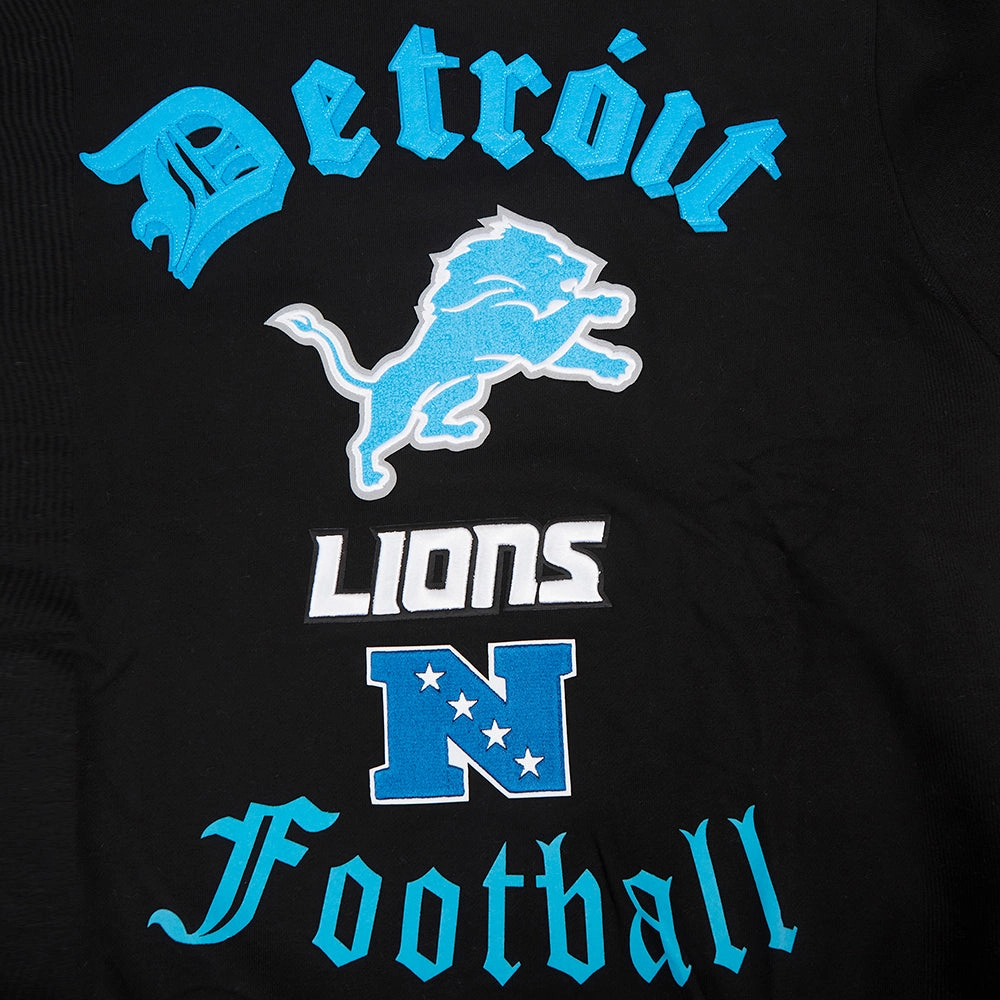 NFL DETROIT LIONS OLD ENGLISH MEN'S CREWNECK (BLACK)