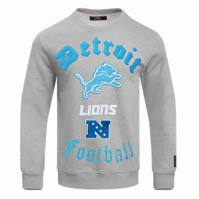 NFL DETROIT LIONS OLD ENGLISH MEN'S CREWNECK (HEATHER GREY)