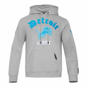 NFL DETROIT LIONS OLD ENGLISH MEN'S PULLOVER HOODIE (HEATHER GREY)