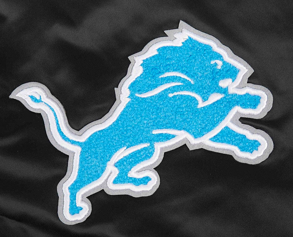 NFL DETROIT LIONS OLD ENGLISH MEN'S RIB SATIN JACKET (BLACK)