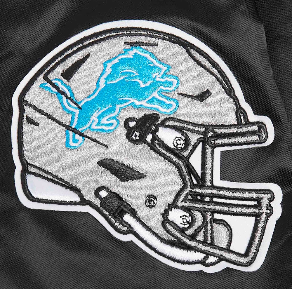 NFL DETROIT LIONS OLD ENGLISH MEN'S RIB SATIN JACKET (BLACK)