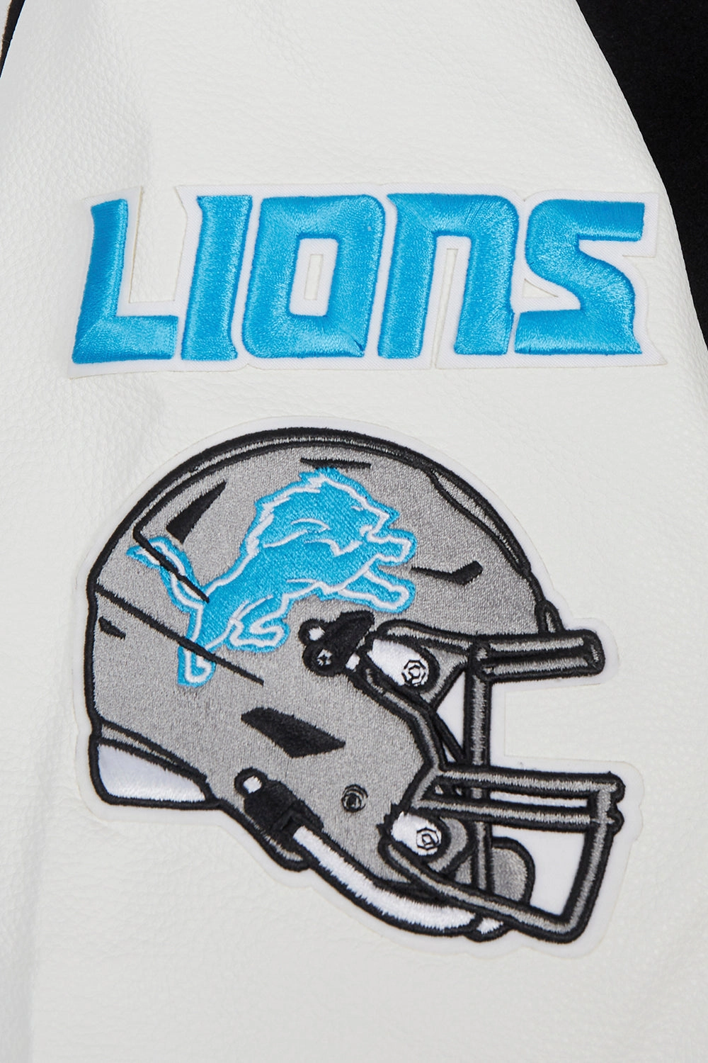 NFL DETROIT LIONS OLD ENGLISH MEN'S RIB WOOL VARSITY JACKET (BLACK/WHITE)