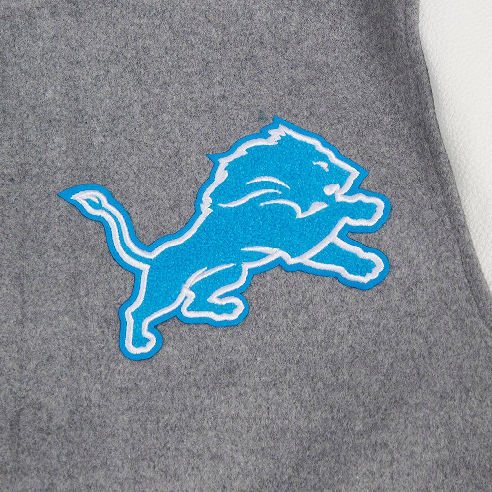 NFL DETROIT LIONS OLD ENGLISH MEN'S RIB WOOL VARSITY JACKET (HEATHER GREY/WHITE/BLACK)
