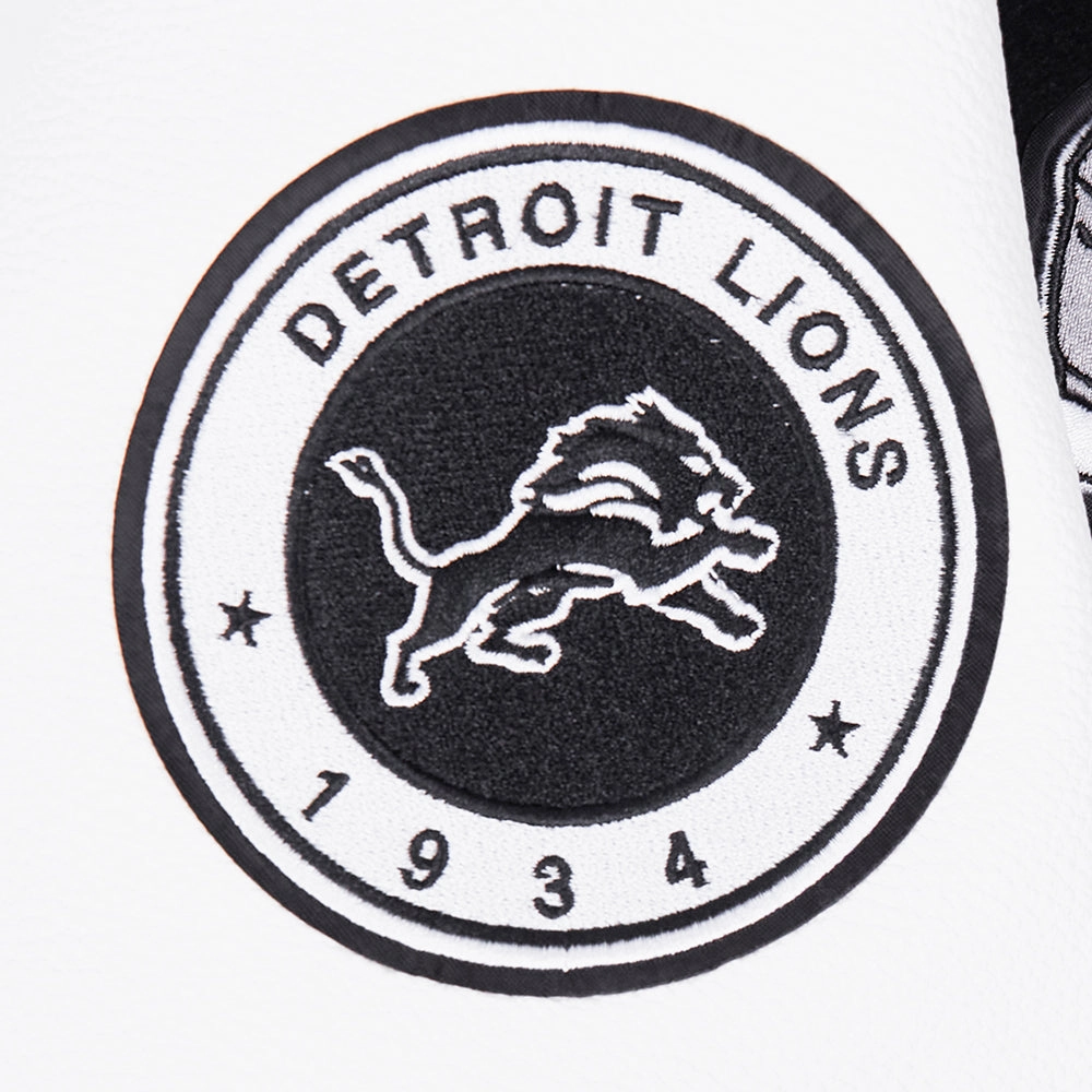 NFL DETROIT LIONS PEARLS WOMEN'S RIB WOOL VARSITY JACKET (BLACK/WHITE)